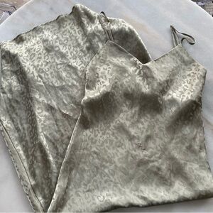 Show me your mumu Silky Leopard Satin Slip Dress in Light Sage size XS
